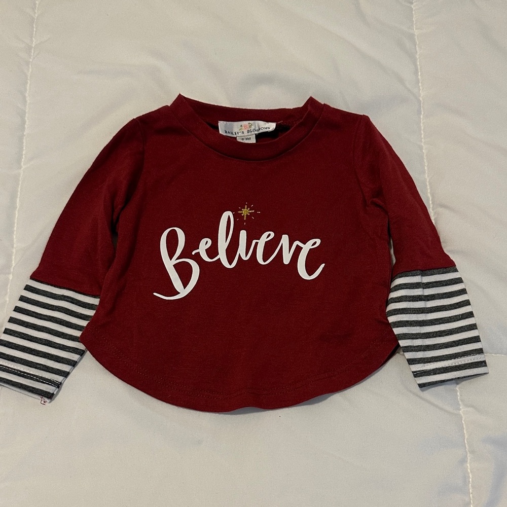 Bailey blossoms,Kids Believe Red Long Sleeve Shirt